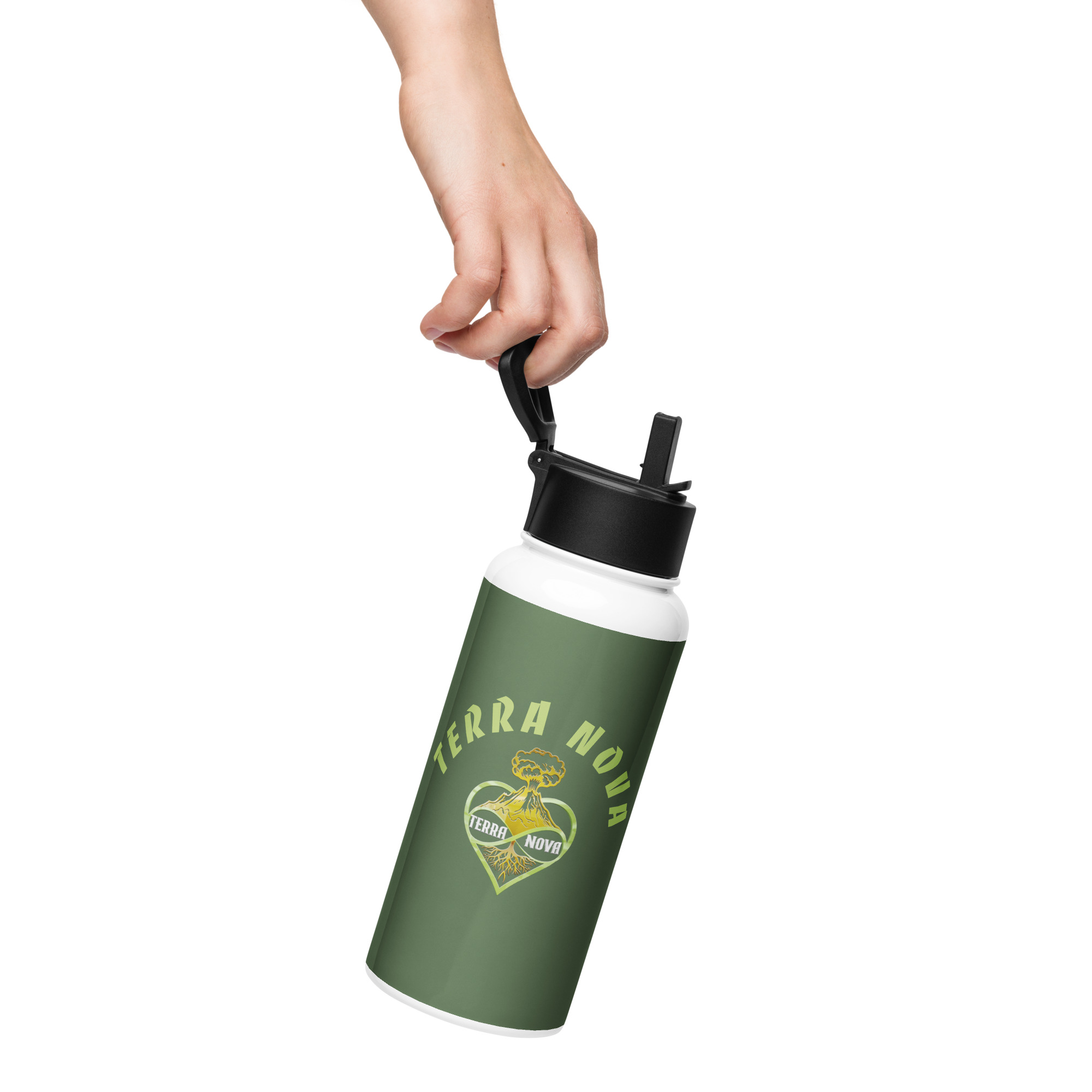 Stainless steel water bottle with a straw lid